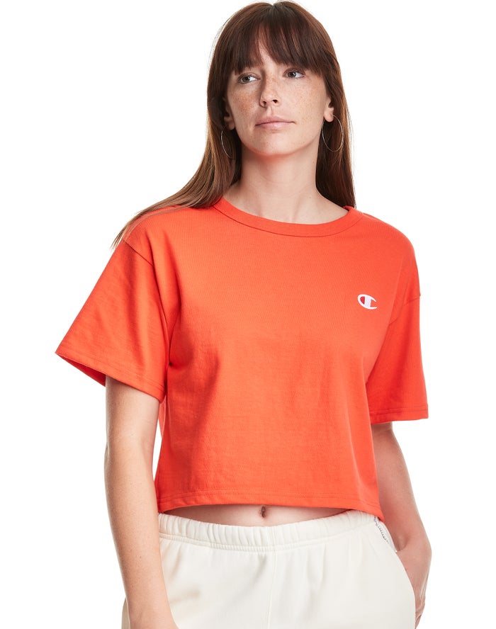 Champion Heritage Cropped C Logo Kadın Tişört Turuncu ( ECJOBN319 )